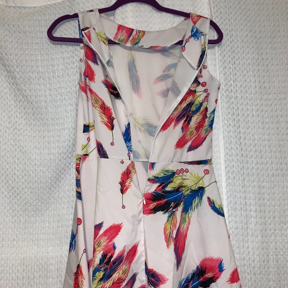 Colorful Feather Sleeveless Dress, Size Medium - Picture 7 of 13